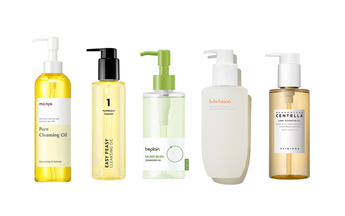 A lineup of Korea’s most popular cleansing oil products, displayed in order.